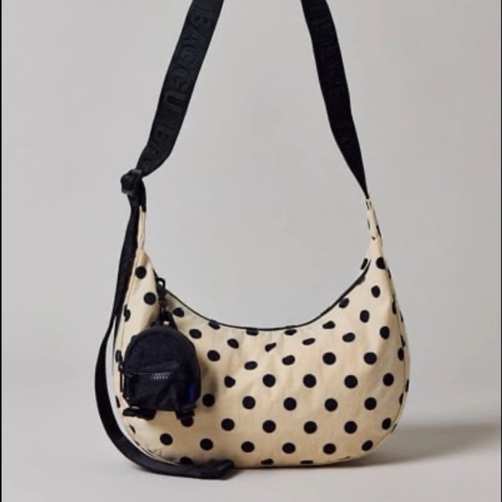 BAGGU Black and Cream Polka Dot Shoulder Bag